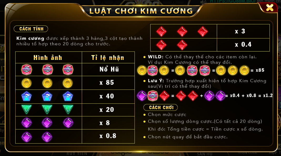 Luật chơi kim cương Go88 chi tiết